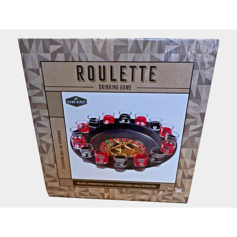 NEW Game Night Roulette Casino Drinking Game Set Spinning Wheel 16 Shot Glasses